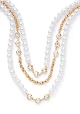 Gold Tone Pearl Station Multi-Row Necklace, 18 In by Crown & Ivy