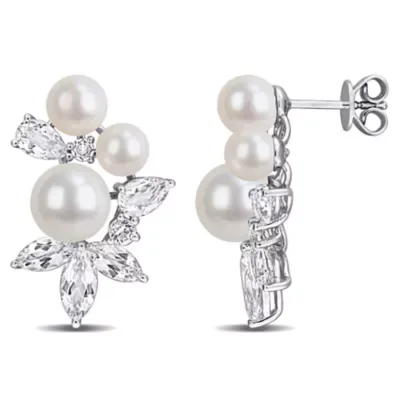 Pearl & Gemstone Cluster Earrings in Sterling Silver by Belk & Co
