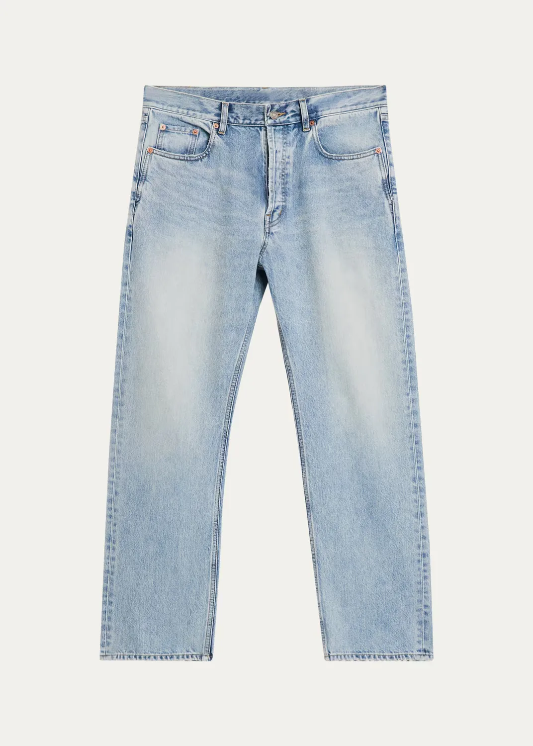Aged Denim Straight-Leg Jeans