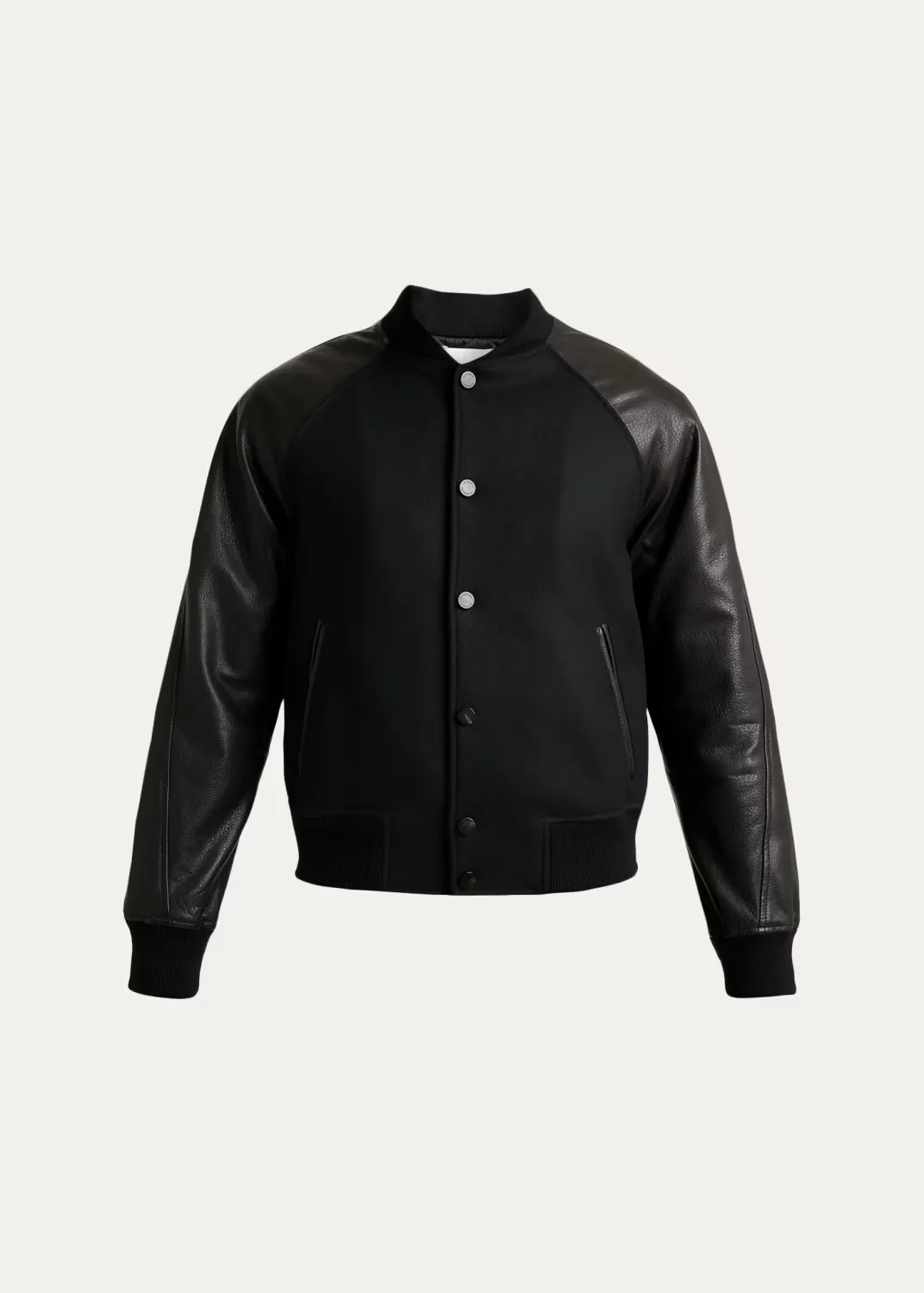 Mixed Material Wool and Leather Bomber Jacket