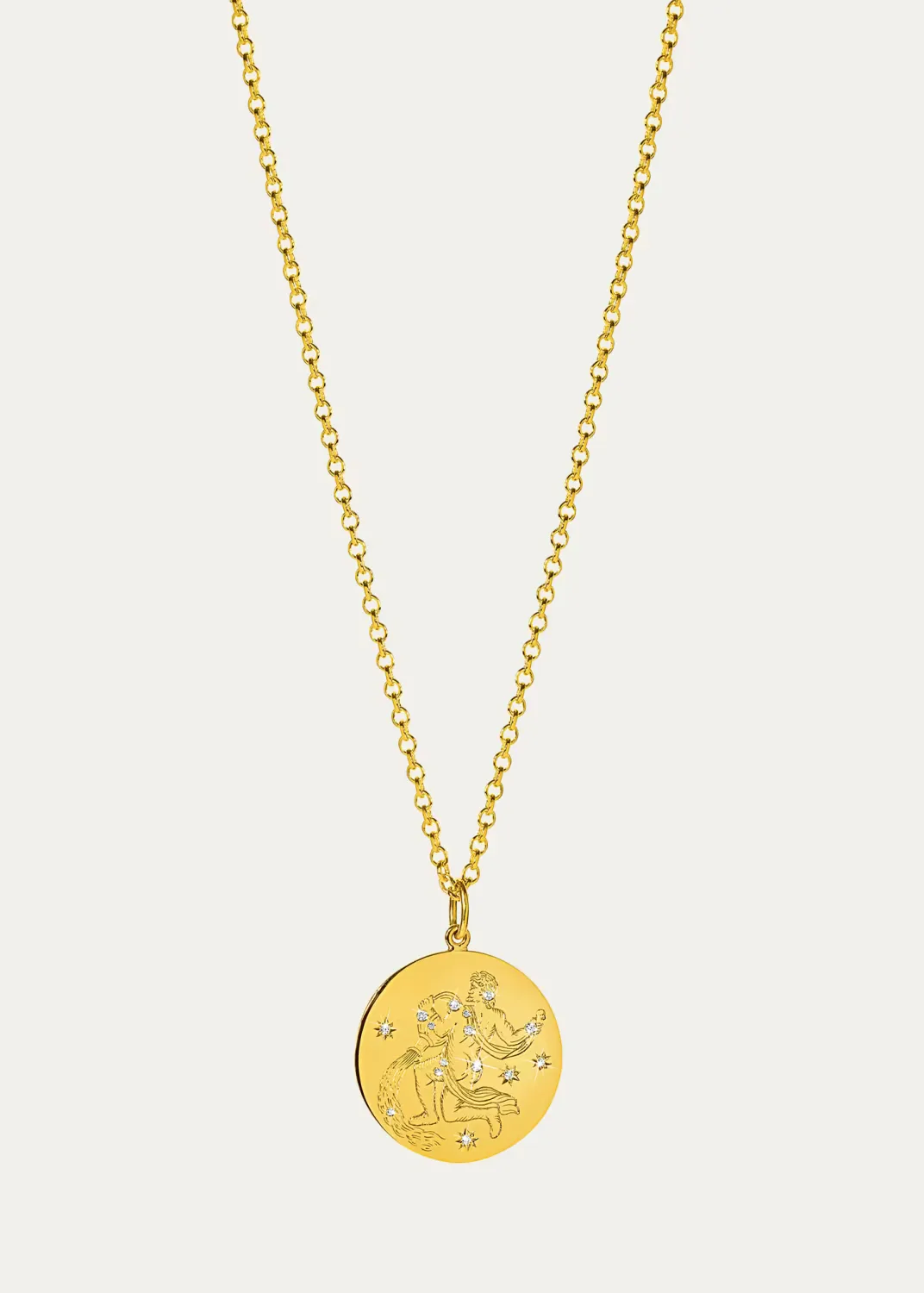 18K Yellow Gold Diamond Zodiac Necklace, Aquarius