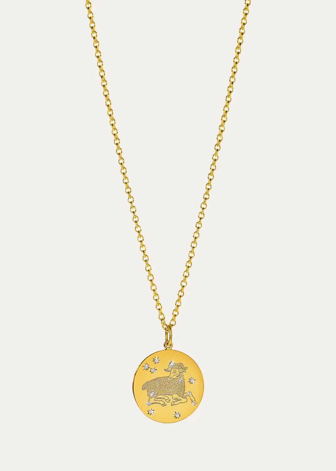 18K Yellow Gold Diamond Zodiac Necklace, Aries