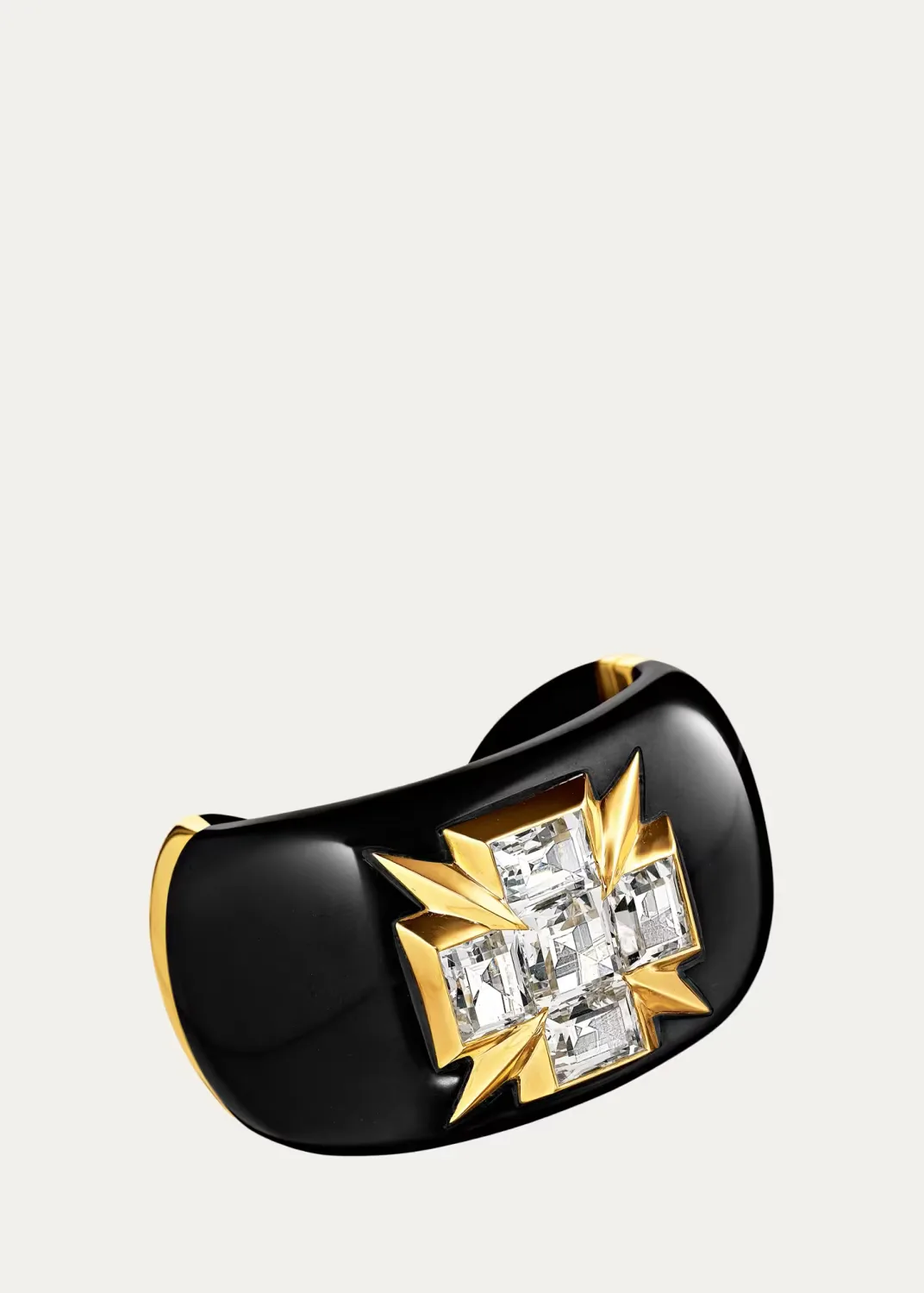 18K Black Jade Cross Cuff Bracelet with White Topaz