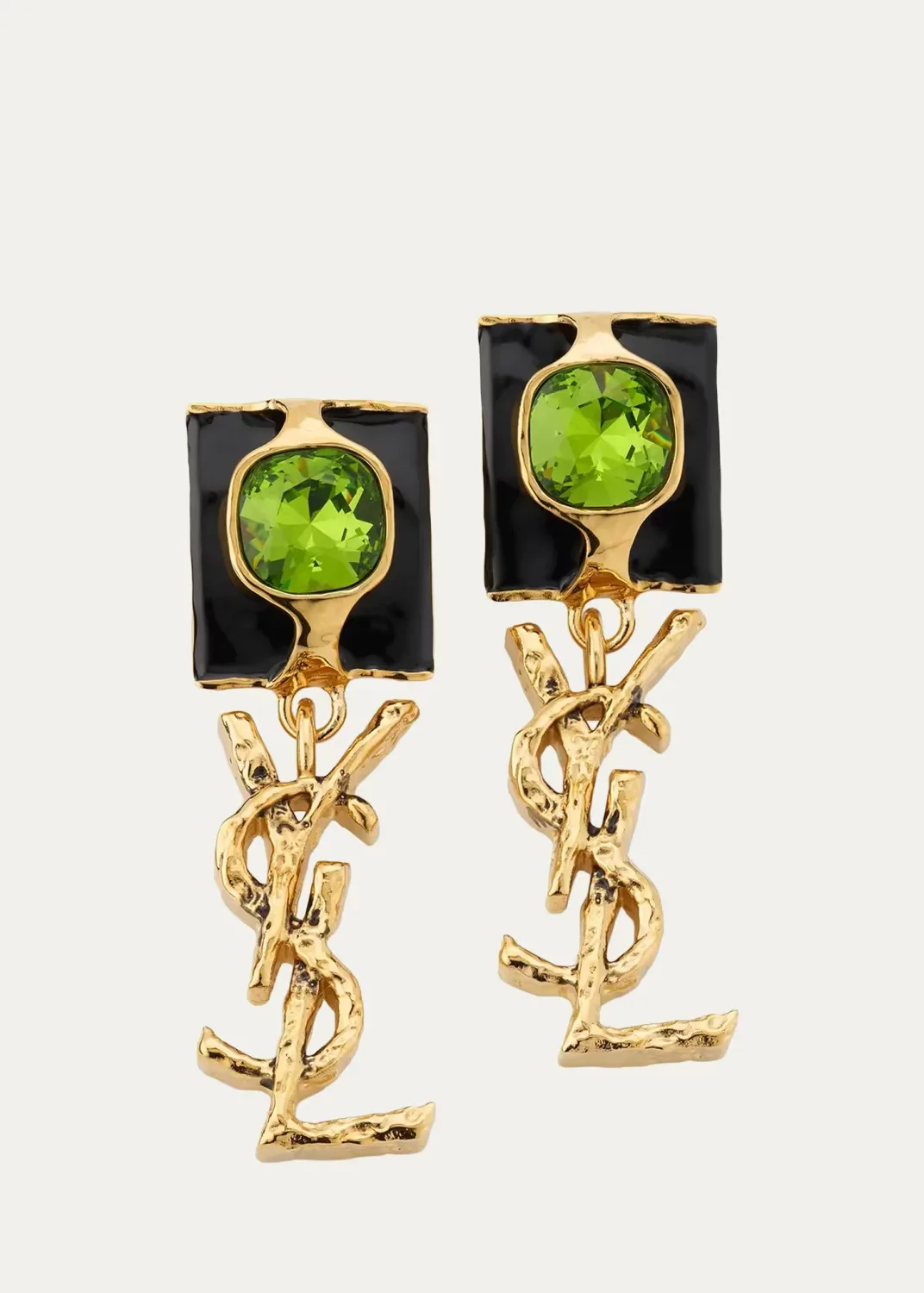 YSL Pendant Rhinestone & Enamel Earrings by Saint Laurent