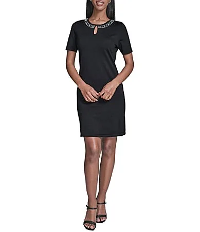 KARL Lagerfeld PARIS Embellished Neckline Dress