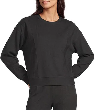 Crew Neck Long Sleeve Rib Seamed Pullover