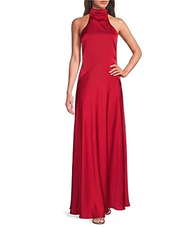 Satin Halter Neck Gown