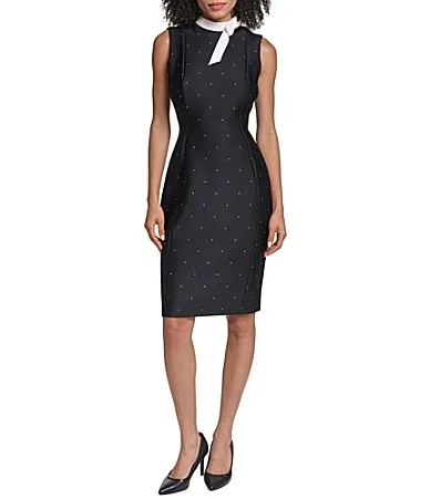 Contrast Mock Neck Bow Dress