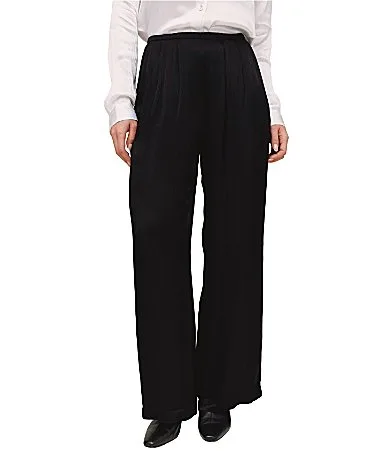 Triple Pleated Wide Leg Satin Pants