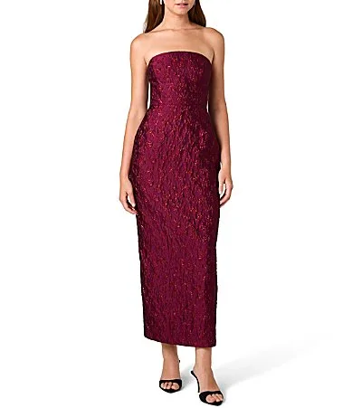 Anaya Floral Jacquard Strapless Sleeveless Column Midi Dress
