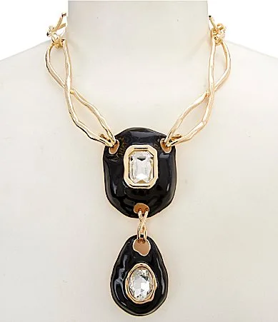 Metal Enamel Stone Drop Short Pendant Statement Necklace