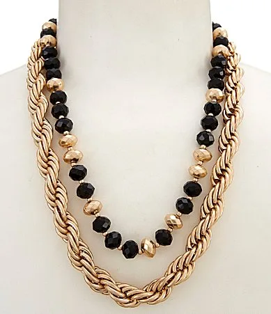 Chain and Beaded Short Multi-Strand Necklace