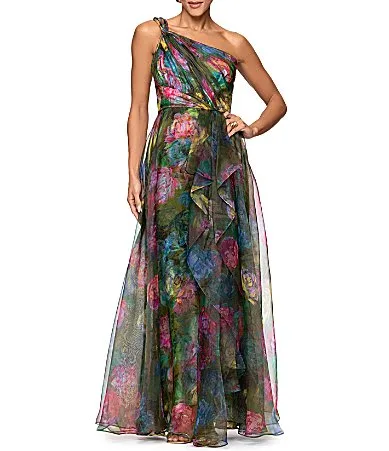 One Shoulder Ruffle Skirt Evening Gown