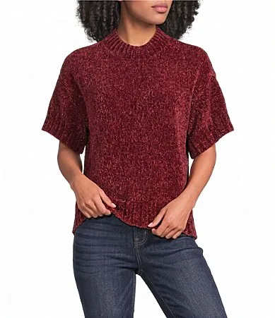 Chenille Crew Neck Short Sleeve Broom Sweater