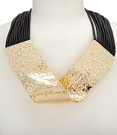 Metal V Rope Collar Statement Necklace by Natasha Accessories