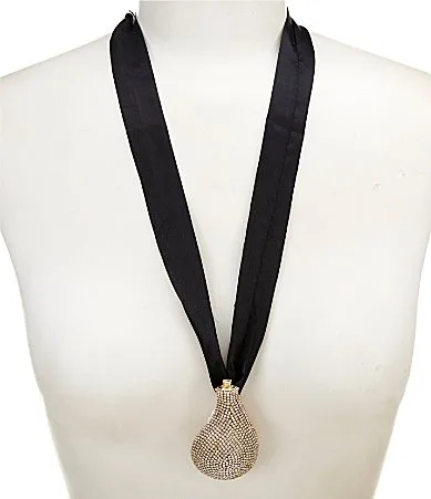 Crystal Teardrop Scarf Short Pendant Necklace by Natasha Accessories