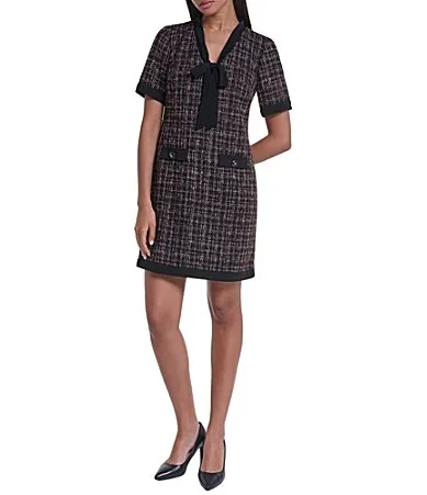Tweed Tie Neck Dress
