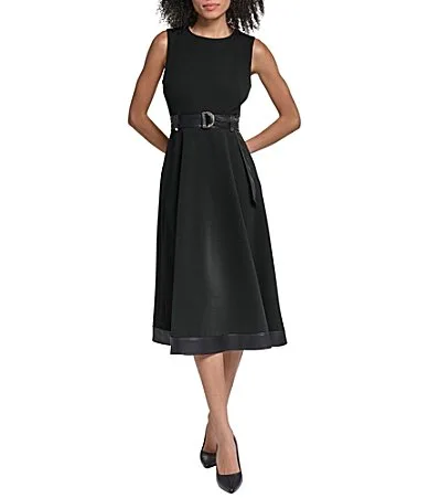 Scuba Belted Fit and Flare Dress