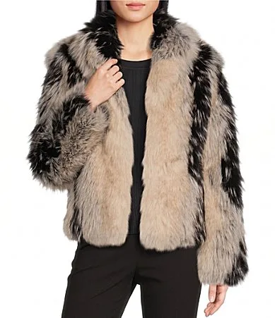 Multi Colored Tipped Faux Fur Shawl Collar Short Coat