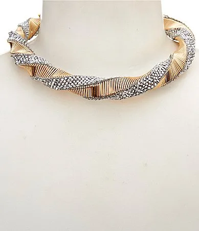 Metal Crystal Twist Collar Necklace by Natasha Accessories