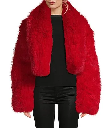 Stephanie Faux Fur Round Neck Long Barrel Sleeve Cropped Jacket