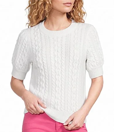 Stephlynn Cotton-Blend Mixed Cable Stitch Pearl Embellishment Sweater