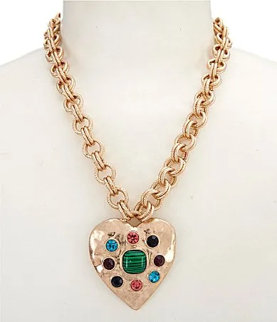 Stone Embellished Heart Short Pendant Statement Necklace by Southern Living