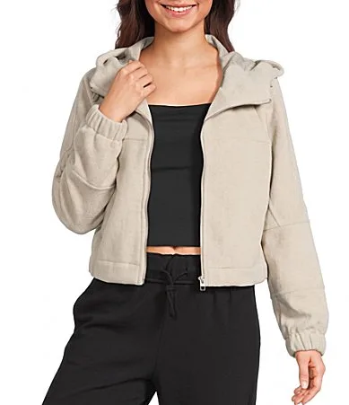 Faux Wool Hooded Cropped Bomber Jacket