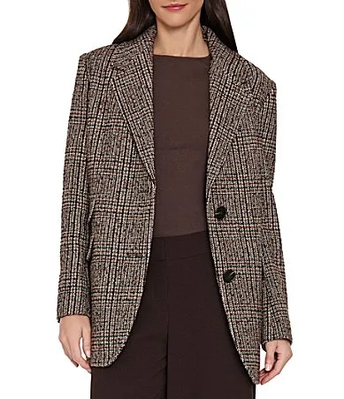 Houndstooth Notch Collar Button Front Menswear Blazer Coat