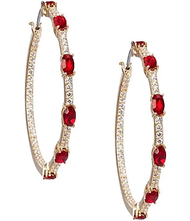 Siam Oval Stone Crystal CZ Pave Delicate Hoop Earrings by Cezanne