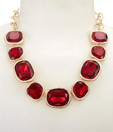 Siam Stone Organic Metal Frontal Short Chain Collar Necklace