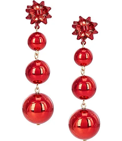 Metallic Bow Triple Drop Statement Earrings by Merry & Bright