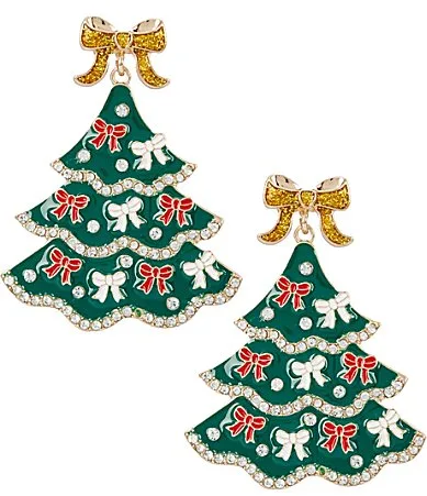 Enamel Christmas Tree Drop Earrings