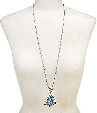 Blue Tree with Pearls Long Pendant Necklace by Merry & Bright