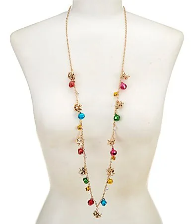Shaky Bow and Bell Long Pendant Necklace by Merry & Bright