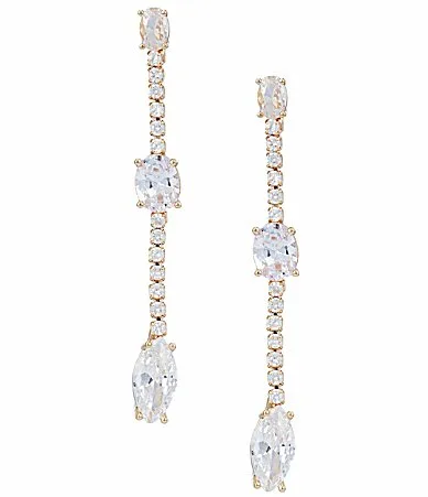 Crystal CZ Stone Linear Navette Drop Earrings