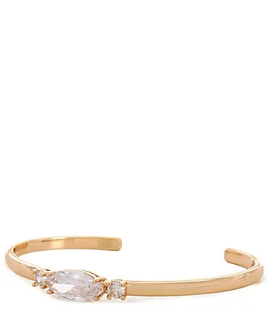 Crystal CZ Navette Stone Delicate Wire Cuff Bracelet by Cezanne