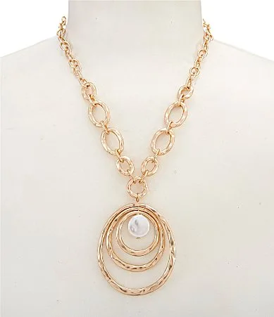 Coin Pearl Wavy Metal Orbital Short Pendant Statement Necklace by Southern Living