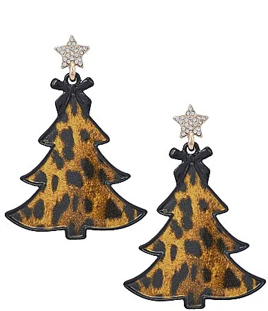 Holiday Leopard Tree Drop Earrings