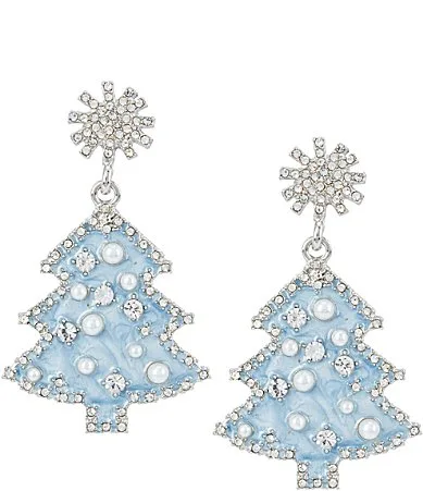 Blue Enamel Tree Drop Earrings