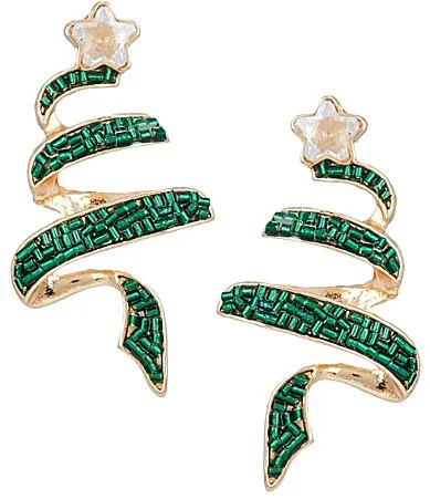 Holiday Abstract Glitter Tree Drop Earrings