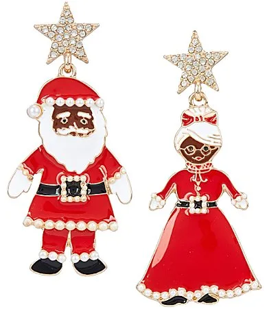 African American Mr. & Mrs. Clause Holiday Drop Earrings