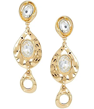 Stone Platter Teardrop Drop Statement Earrings