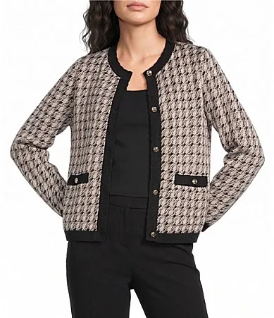 Jewel Neck Long Sleeve Button Front Cardigan
