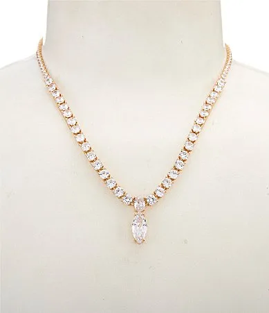 Crystal CZ Navette Drop CZ Rhinestone Chain Necklace by Cezanne