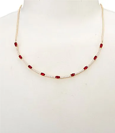 Siam Navette Stone Crystal CZ Pave Delicate Bar Collar Necklace by Cezanne