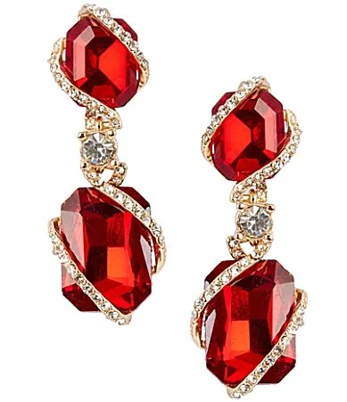 Siam Octagon Stone Crystal Pave Swirl Drop Earrings