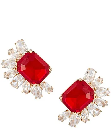 Siam Octagon Stone Crystal CZ Edge Stud Earrings by Cezanne