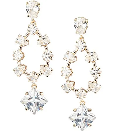 Crystal CZ Multi Stone Open Teardrop Drop Earrings