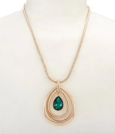 Emerald Teardrop Stone Orbital Crystal Pave Short Pendant Necklace by Dillards